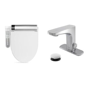 bathroom refresh bundle includes (1) bio bidet bliss bb-1700 round white bidet toilet seat with warm water and (1) grove motion activated hands free bathroom faucet in chrome finish