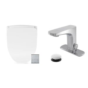 bathroom refresh bundle includes (1) bio bidet slim two smart bidet elongated toilet seat and (1) grove motion activated hands free bathroom faucet in chrome finish