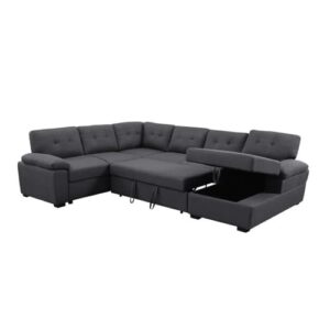 Pemberly Row 5-Seat Fabric Sleeper Sectional Sofa with Storage in Dark Gray