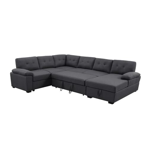 Pemberly Row 5-Seat Fabric Sleeper Sectional Sofa with Storage in Dark Gray