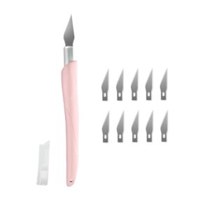 craft hobby knife exacto knife with 10 pcs stainless steel blade kit for diy art work cutting, hobby, stencil, scrapbooking-11pack (pink knife)