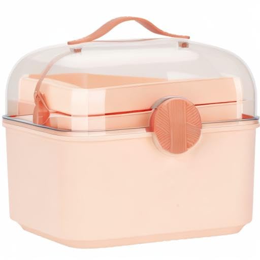 Topyond Makeup Box Organizer 3 Layer, Portable Medicine Storage Box, Large Capacity Transparent Handled Storage Case Multipurpose Makeup Box Craft Organizer for Home(Orange)