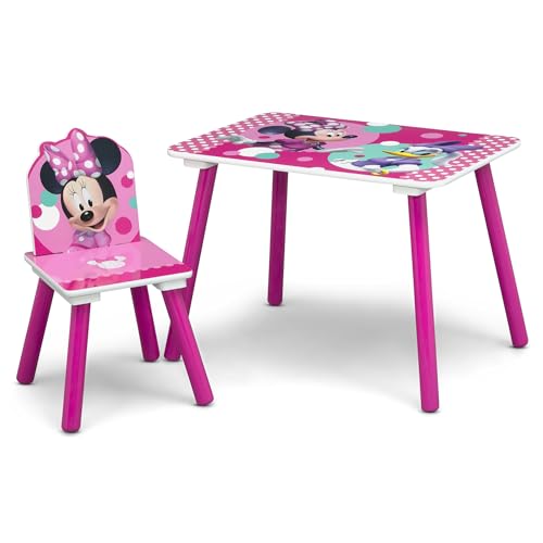 Delta Children Disney Minnie Mouse 3-Piece Toddler Playroom Set– Includes Table, Chair and Toy Box, Pink