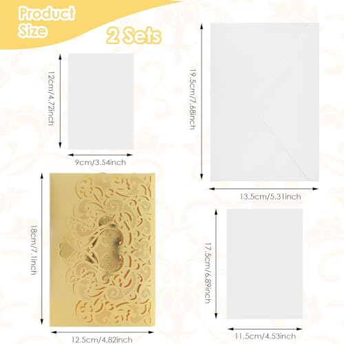 Amabro 3D Pop-Up Wedding Card, 2PCS Wedding Envelope Greeting Card Wedding Congratulations Gift Card for Bride and Groom Newlyweds Couple Valentine Anniversary Engagement Christmas(Gold)