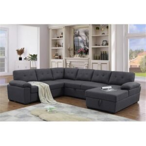 Pemberly Row 5-Seat Fabric Sleeper Sectional Sofa with Storage in Dark Gray