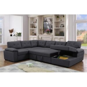 Pemberly Row 5-Seat Fabric Sleeper Sectional Sofa with Storage in Dark Gray