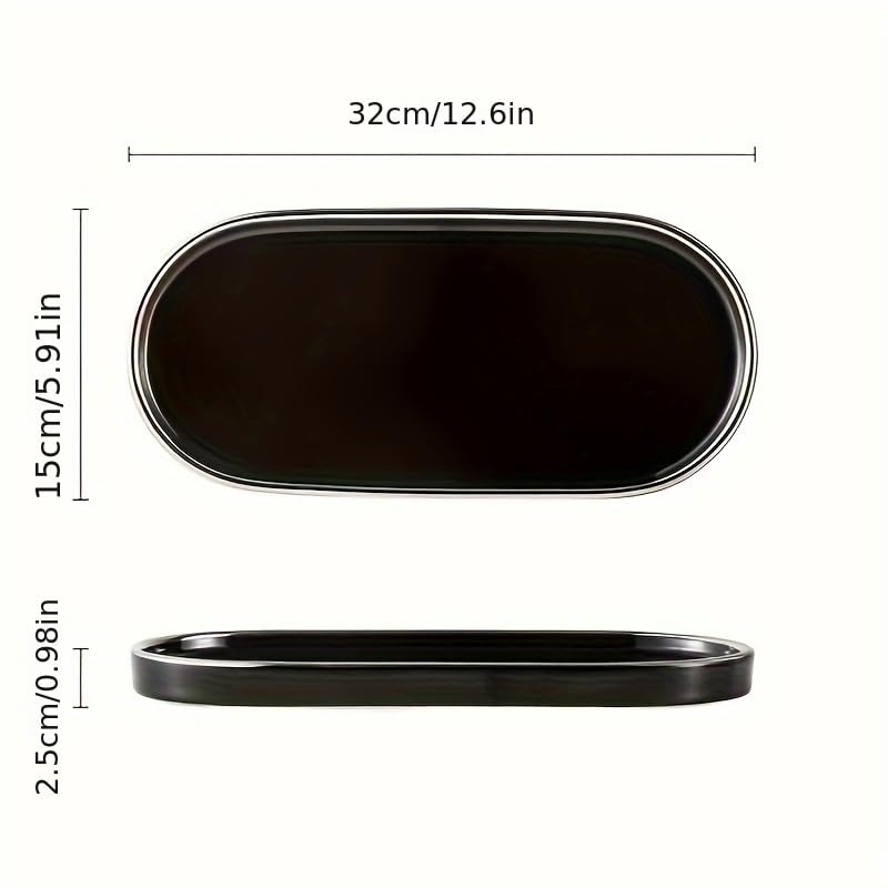 Redelaenor Ceramics Bathroom Tray for Counter, Perfume Key Trinket Ring Tray, Decor Soap Dispenser Countertop Tray for Kitchen Sink Organization.(Black Medium