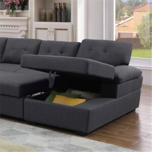 Pemberly Row 5-Seat Fabric Sleeper Sectional Sofa with Storage in Dark Gray