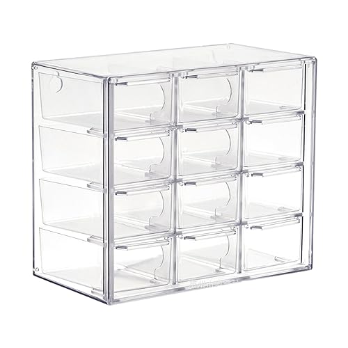 kowaku Mini Drawer Organizer Small Organizer with Drawers Transparent Large Capacity Beads Organizer Desktop Storage Box for Art Supply Office, 12 Drawers