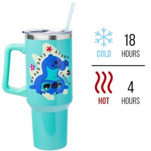 Silver Buffalo Disney Lilo and Stitch Aloha No Bad Days Chillin’ Stainless Steel Tumbler with Handle and Straw, Fits in Standard Cup Holder, 40 Ounces