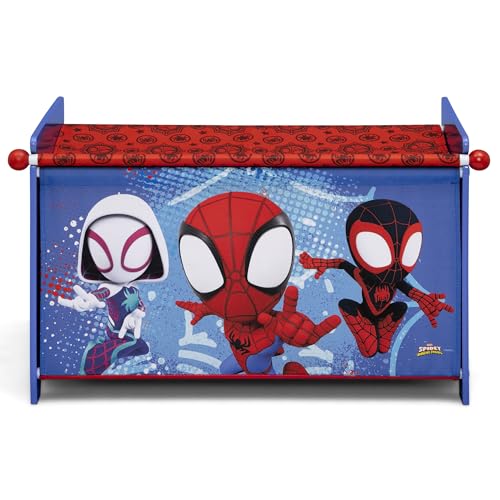 Delta Children - Marvel Spidey and His Amazing Friends 4-Piece Toddler Room-in-a-Box Set – Includes Sleep and Play Toddler Bed, Table, 1 Chair and Toy Box, Blue/Red