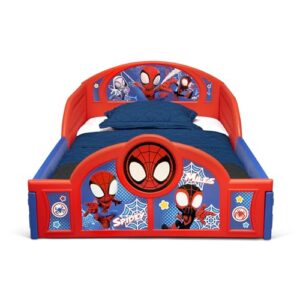 Delta Children - Marvel Spidey and His Amazing Friends 4-Piece Toddler Room-in-a-Box Set – Includes Sleep and Play Toddler Bed, Table, 1 Chair and Toy Box, Blue/Red