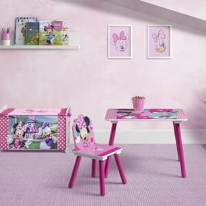 Delta Children Disney Minnie Mouse 3-Piece Toddler Playroom Set– Includes Table, Chair and Toy Box, Pink