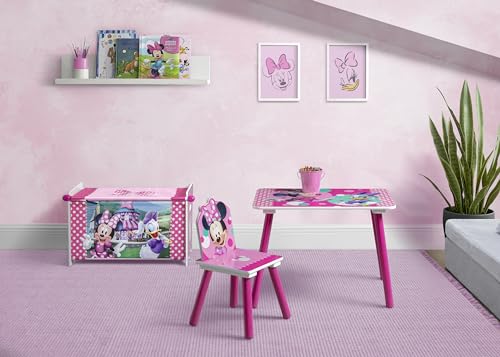 Delta Children Disney Minnie Mouse 3-Piece Toddler Playroom Set– Includes Table, Chair and Toy Box, Pink