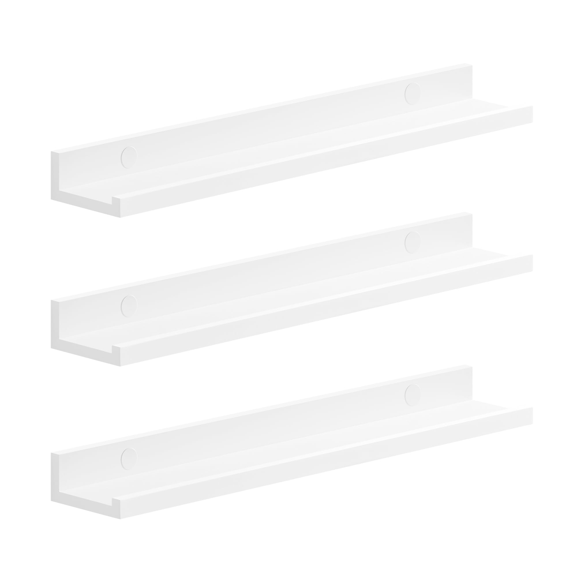 SONGMICS Floating Shelves, Set of 3 Wall Shelves, 23.6-Inch Wide, for Photo Frames and Trinkets, for Living Room, Home Office, Kitchen, Bathroom, White ULWS061W01