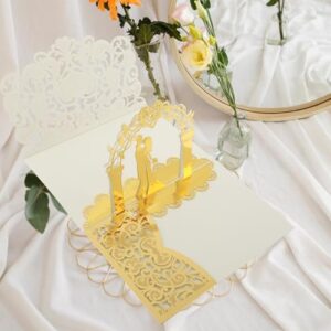 Amabro 3D Pop-Up Wedding Card, 2PCS Wedding Envelope Greeting Card Wedding Congratulations Gift Card for Bride and Groom Newlyweds Couple Valentine Anniversary Engagement Christmas(Gold)