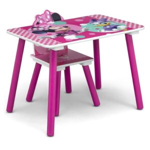 Delta Children Disney Minnie Mouse 3-Piece Toddler Playroom Set– Includes Table, Chair and Toy Box, Pink