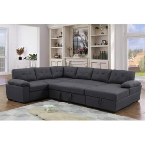 Pemberly Row 5-Seat Fabric Sleeper Sectional Sofa with Storage in Dark Gray