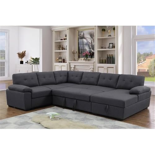 Pemberly Row 5-Seat Fabric Sleeper Sectional Sofa with Storage in Dark Gray