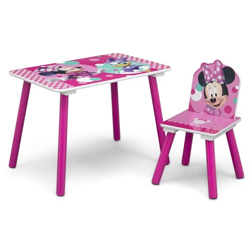 Delta Children Disney Minnie Mouse 3-Piece Toddler Playroom Set– Includes Table, Chair and Toy Box, Pink