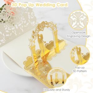 Amabro 3D Pop-Up Wedding Card, 2PCS Wedding Envelope Greeting Card Wedding Congratulations Gift Card for Bride and Groom Newlyweds Couple Valentine Anniversary Engagement Christmas(Gold)