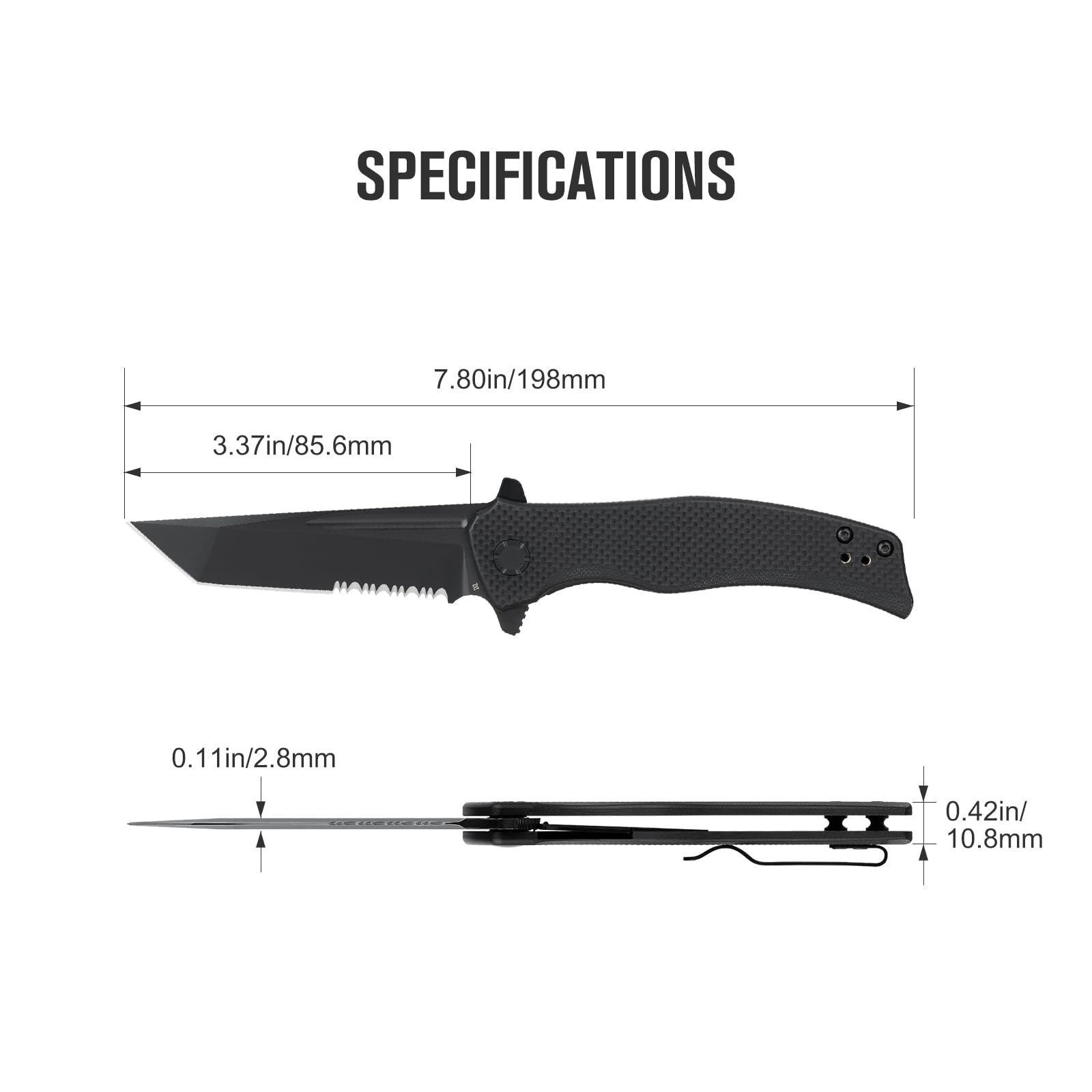 OKNIFE Sentry L2 EDC Folding Pocket Knife, Camping Knife with 3.37 Inches Tanto D2 Steel Blade and G10 Handle for Outdoor, Tactical, Survival