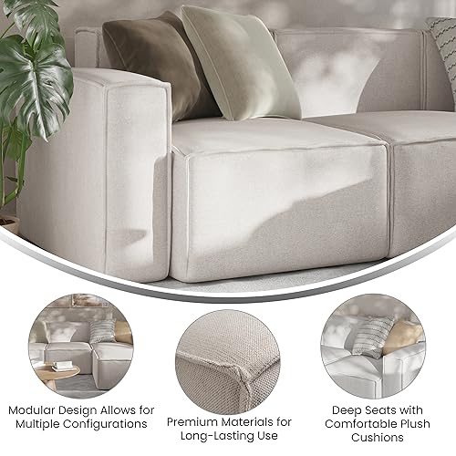 Flash Furniture Bridgetown Fabric Left Chair Module for Sectional Sofa, Customizable Modular Couch Left Seat with Arm Rest, Cream