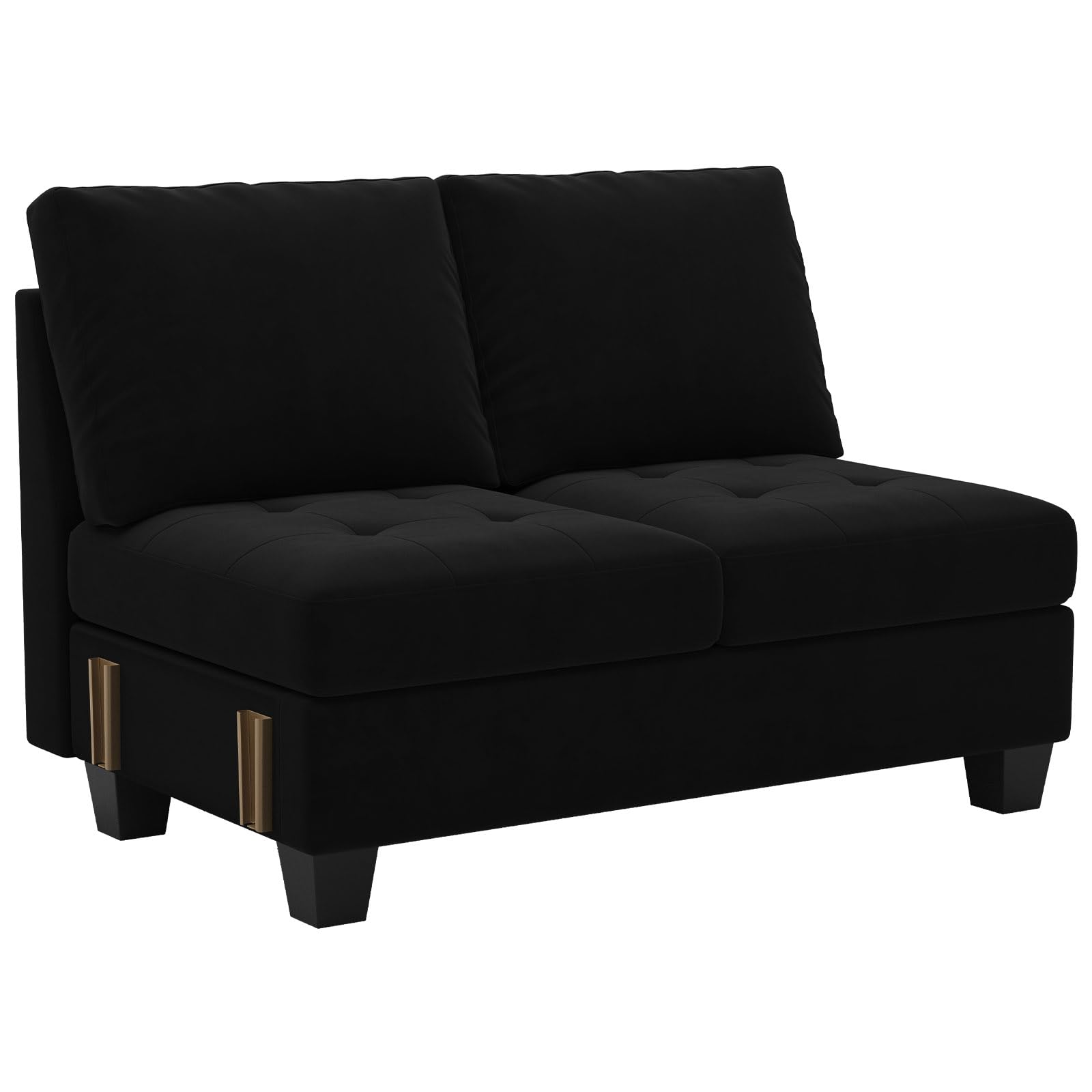 Belffin Velvet Long 2-Seat Module for Modular Sofa Sectional Couch Accent Armless 2 Seater Sofa Couch Chair Modern Fabric Black