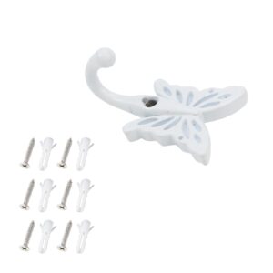 Mewutal 6PCS Butterfly Shaped Wall Hooks White Wall Mounted Coat Hangers Zinc Alloy Towel Hooks for Tie Bag Clothes Scarf, with Screws (Length: 55mm/2.17", Width: 1.38")