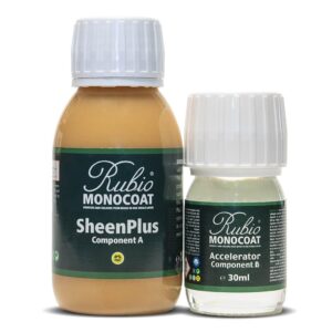 rubio monocoat sheenplus 208 ft² | 0% voc satin look sheen enhancer & wood finish for interior surfaces, furniture, floors, countertops & tables finished with oil plus 2c | 130 ml