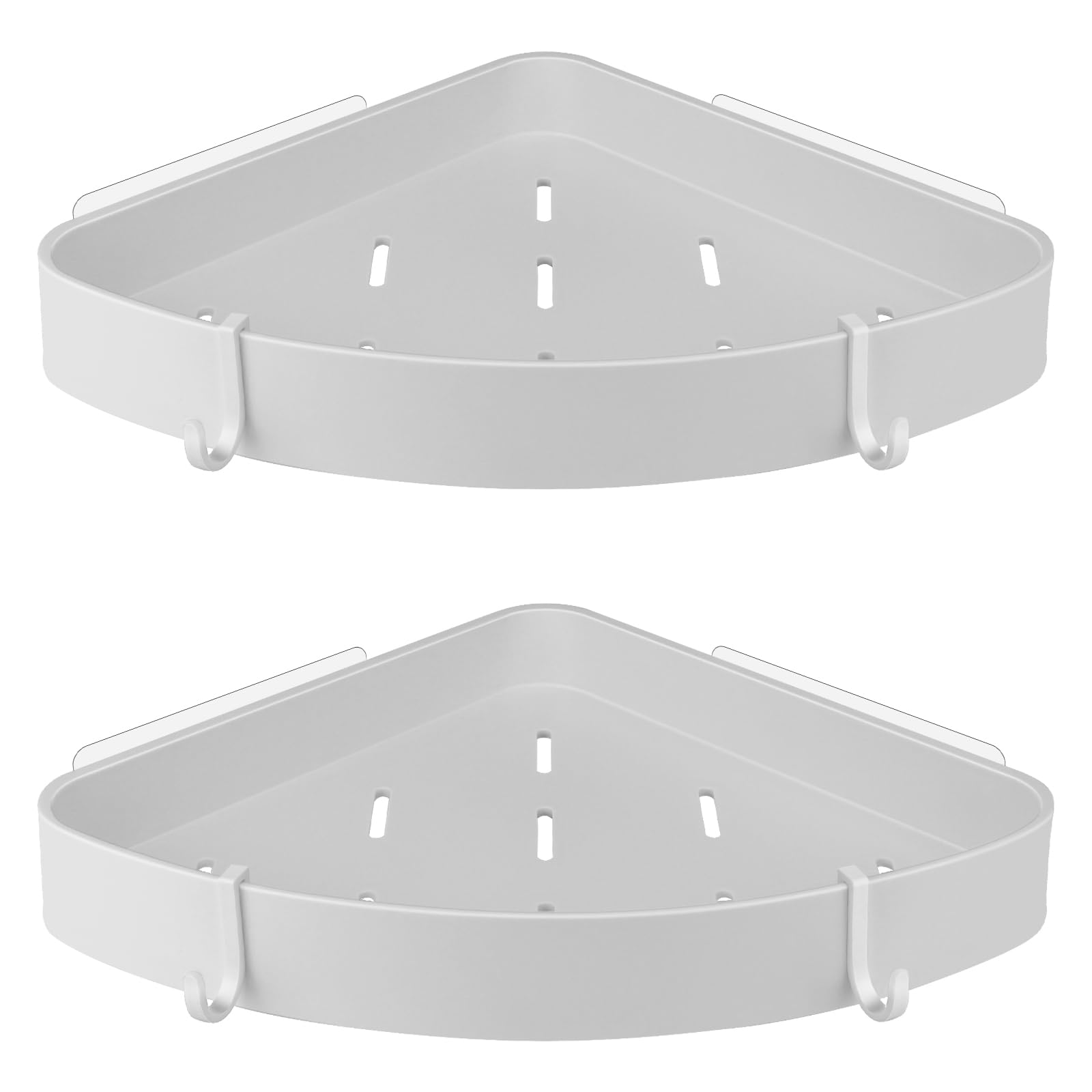 Dalanpa 2 Pack Corner Shower Caddy, Wall Mounted Bathroom Shelf with Hooks, Adhesive Shower Storage Rack (White)