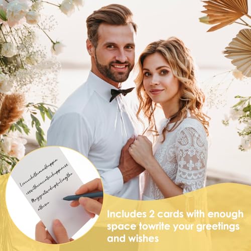 Amabro 3D Pop-Up Wedding Card, 2PCS Wedding Envelope Greeting Card Wedding Congratulations Gift Card for Bride and Groom Newlyweds Couple Valentine Anniversary Engagement Christmas(Gold)