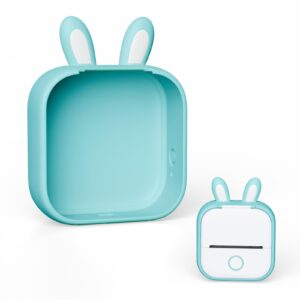 t02 mini sticker printer silicone protective case bunny ears cover case, cute design for t02 inkless sticker printer, compatible with labelcreate, memoking, memoqueen, phomemo t02 mini printer, green