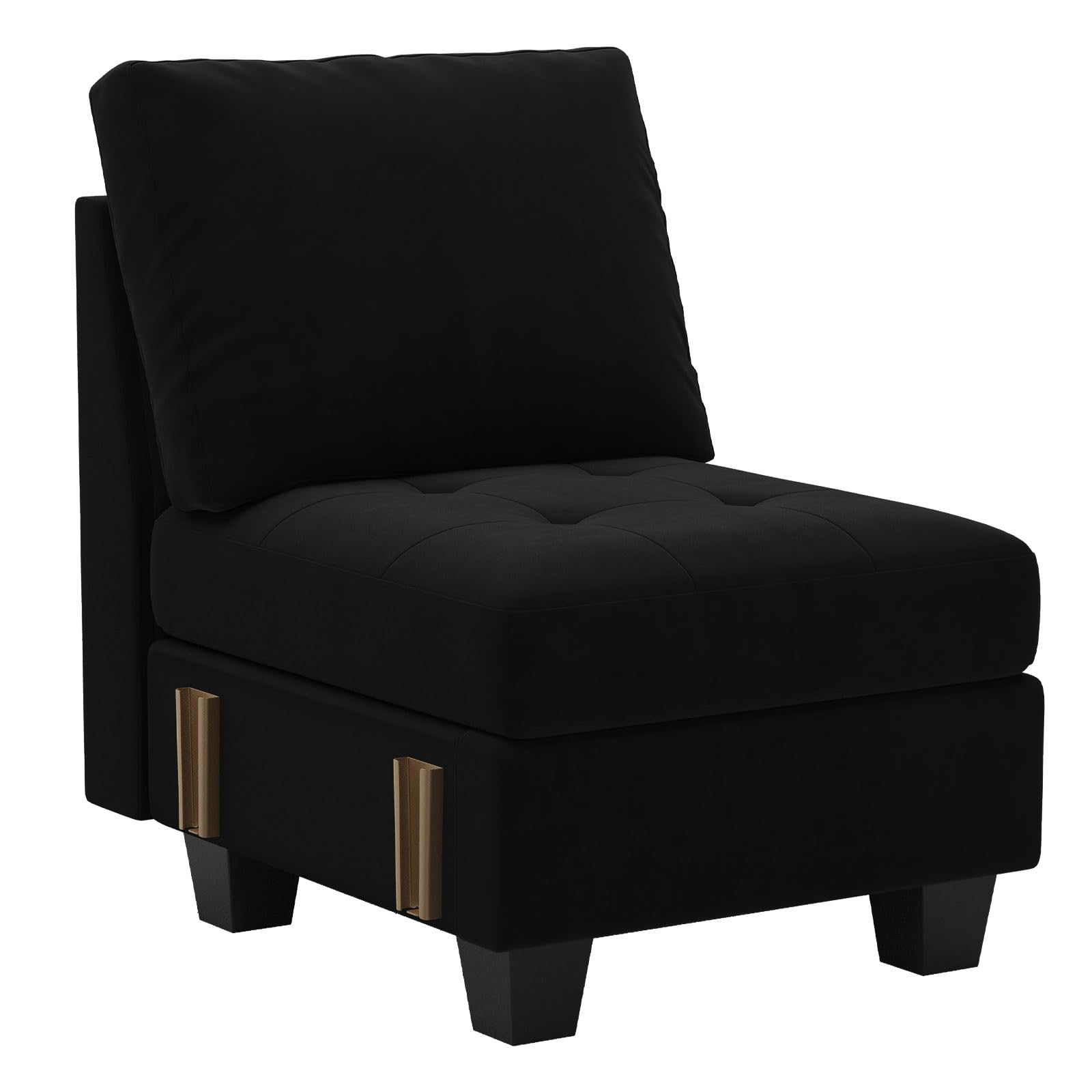 Belffin Velvet Single Seat Module for Modular Sectional Sofa Couch Accent Armless Sofa Couch Chair Modern Fabric Black