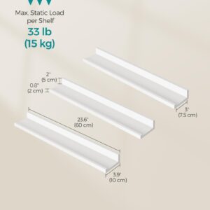 SONGMICS Floating Shelves, Set of 3 Wall Shelves, 23.6-Inch Wide, for Photo Frames and Trinkets, for Living Room, Home Office, Kitchen, Bathroom, White ULWS061W01