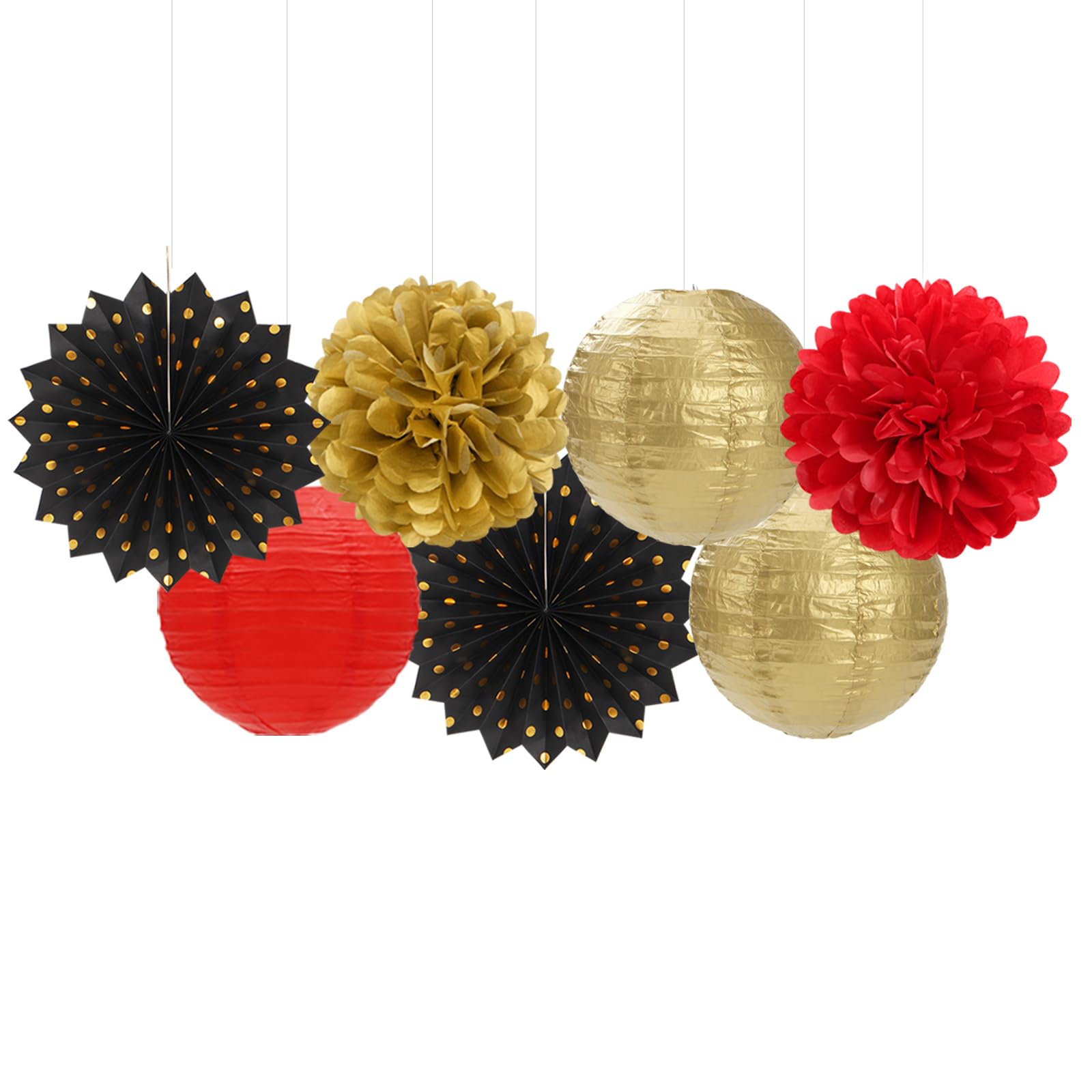 Red-Black Gold Casino Theme Party-Decorations - 20pcs Game Night Paper Lanterns Fans,Tissue Pom Poms,Honeycomb Balls,Bunting,Birthday Graduation Wedding Bridal Baby Shower Decor Burgleda