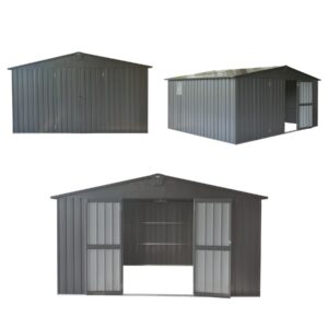 Domi Backyard Storage Shed 11’ x 9’ with Galvanized Steel Frame & Windows, Outdoor Garden Shed Metal Utility Tool Storage Room with Lockable Door for Patio(Dark Gray)