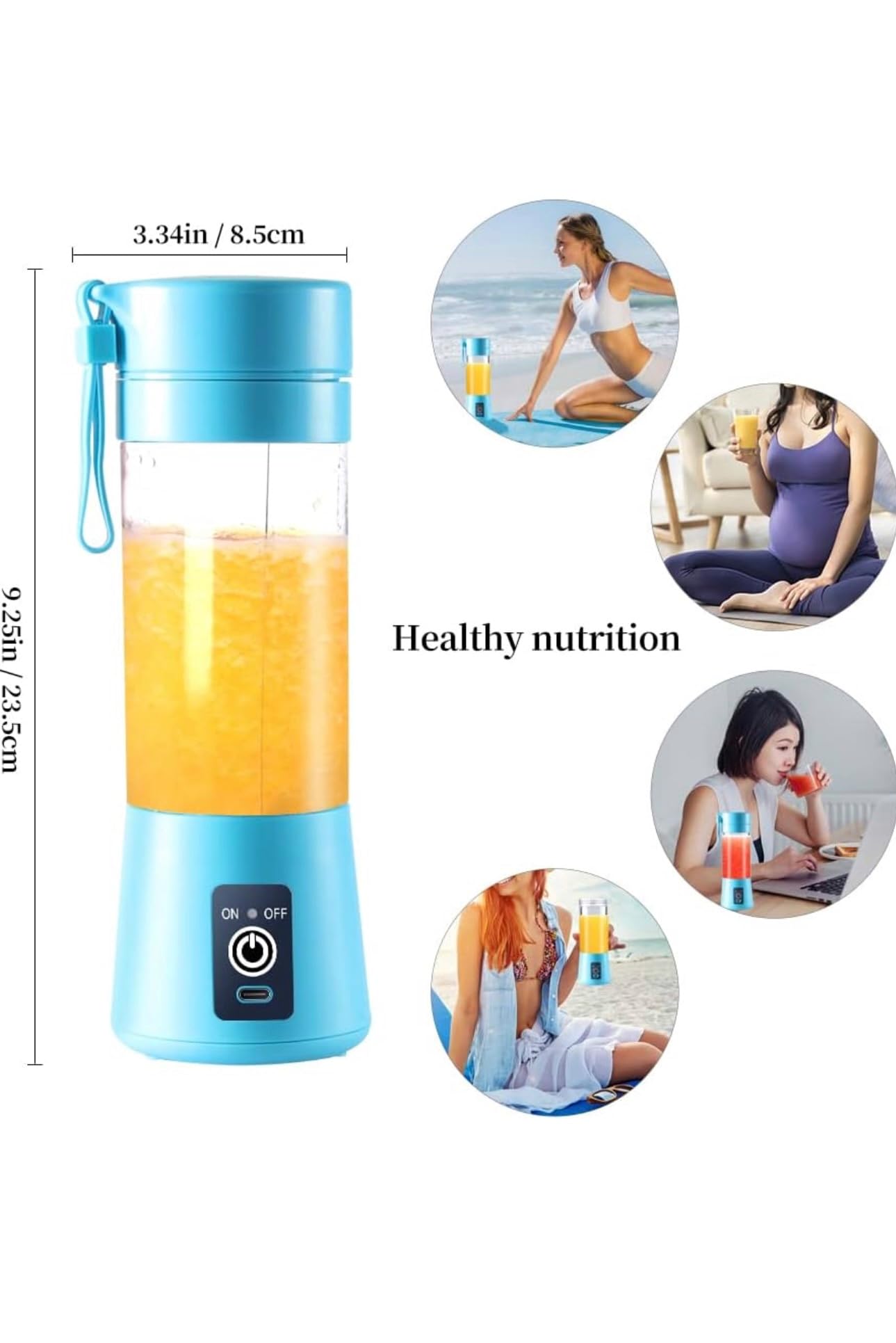 Portable Blender for Shakes and Smoothies, Personal Blender, Travel Lid for Kitchen, Office, Travel, Picnic, Gym & Travel, Personal Size Blenders with USB Rechargeable Blue