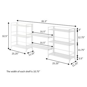 Convenience Concepts Xtra Storage 3 Tier Wide Folding Metal Shelves with Set of 2 Deluxe Extension Shelves - Organizer for Living Room, Office, Bedroom, Garage, Kitchen, Bathroom, White