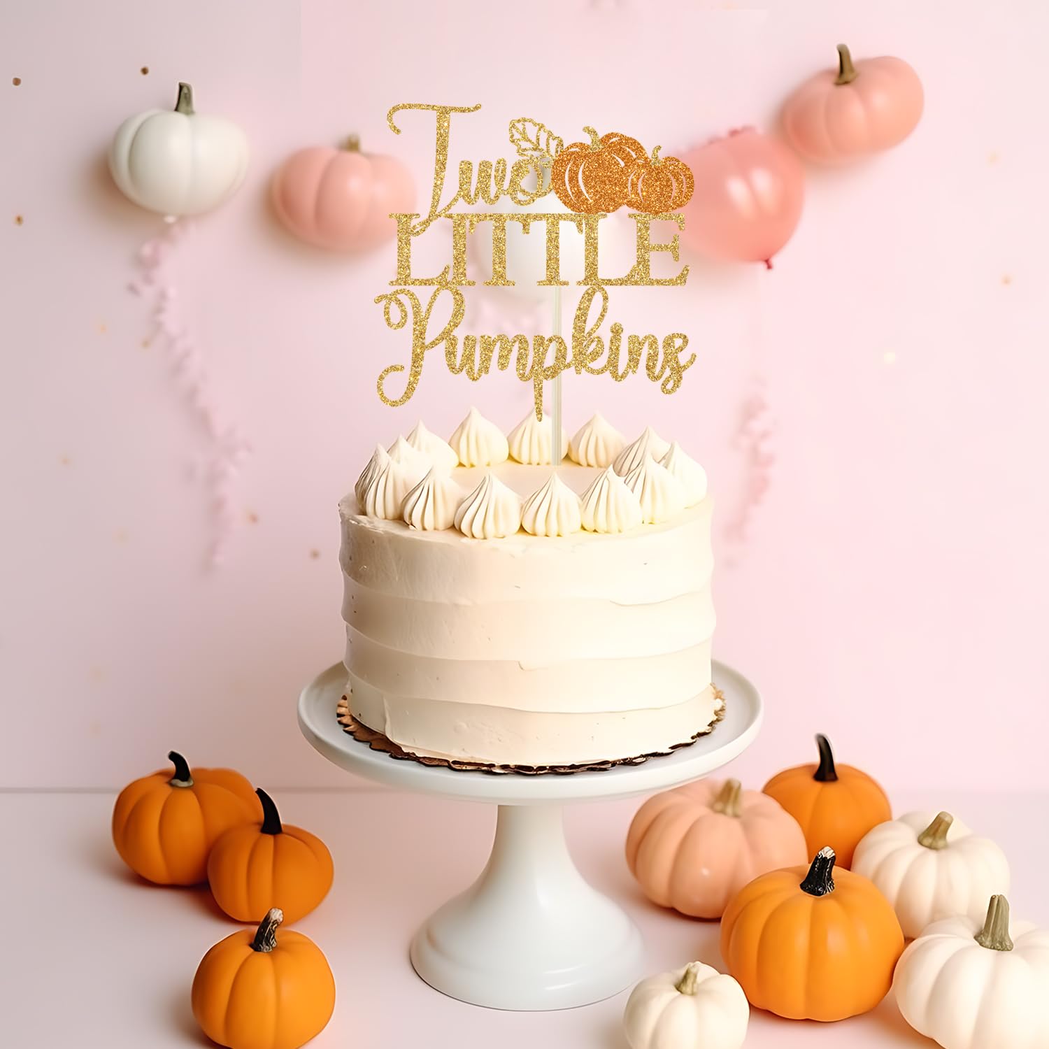 Two Little Pumpkins Cake Topper, Twins Birthday Cake Decor, Boys Girls Little Pumpkin Decor, Fall Twins Baby Shower Gender Reveal Party Decorations, Gold Glitter