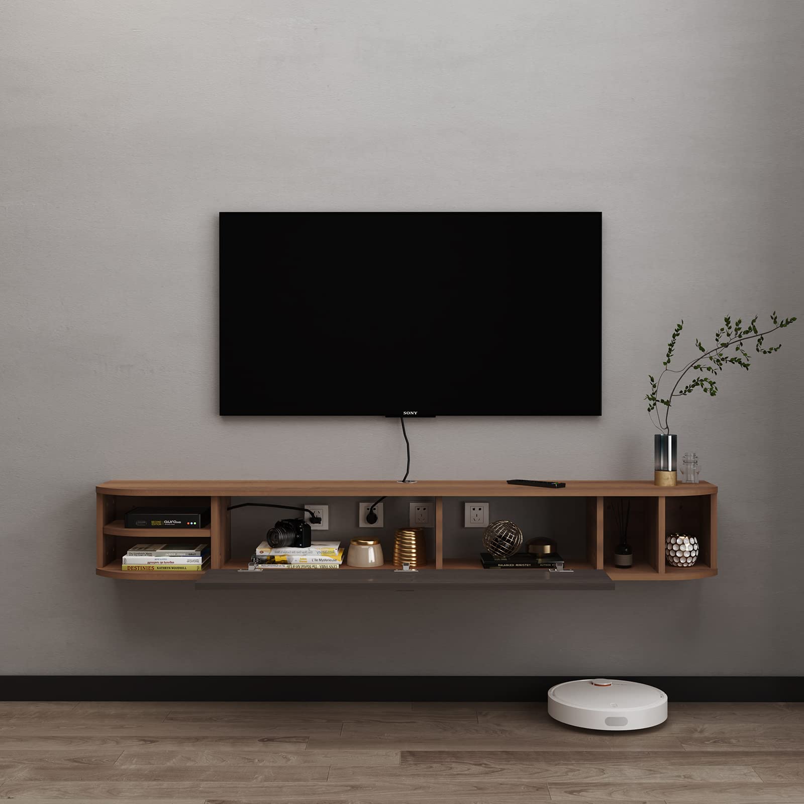 Pmnianhua Floating TV Stand,70'' Wall Mounted Under TV Shelf,Modern Floating TV Console,Wall Mounted TV Cabinet,Floating Entertainment Center with Storage Shelves for Bedroom Living Room(Walnut)