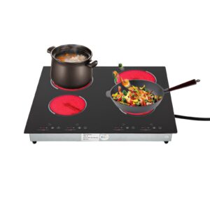 3000w 110v cooktop portable 4 burners electric built-in cooktop sensor touch control countertop electric hot plate with kid safety lock and 2h timer, 9 heating level, no plug