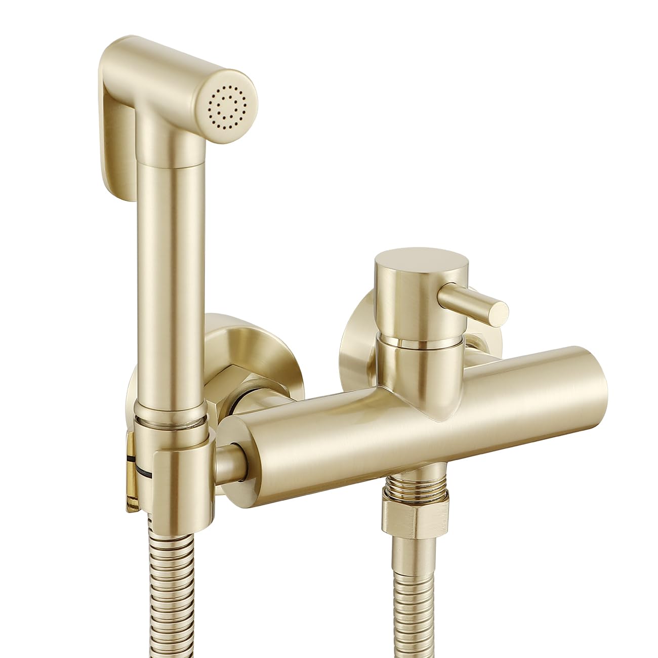 Shile Toilet Wal Mount Hot and Cold Bidet Spray Set Brass Hand Held Sprayer Shattaf Bathroom Attachment Brushed Gold