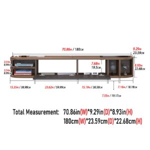 Pmnianhua Floating TV Stand,70'' Wall Mounted Under TV Shelf,Modern Floating TV Console,Wall Mounted TV Cabinet,Floating Entertainment Center with Storage Shelves for Bedroom Living Room(Walnut)