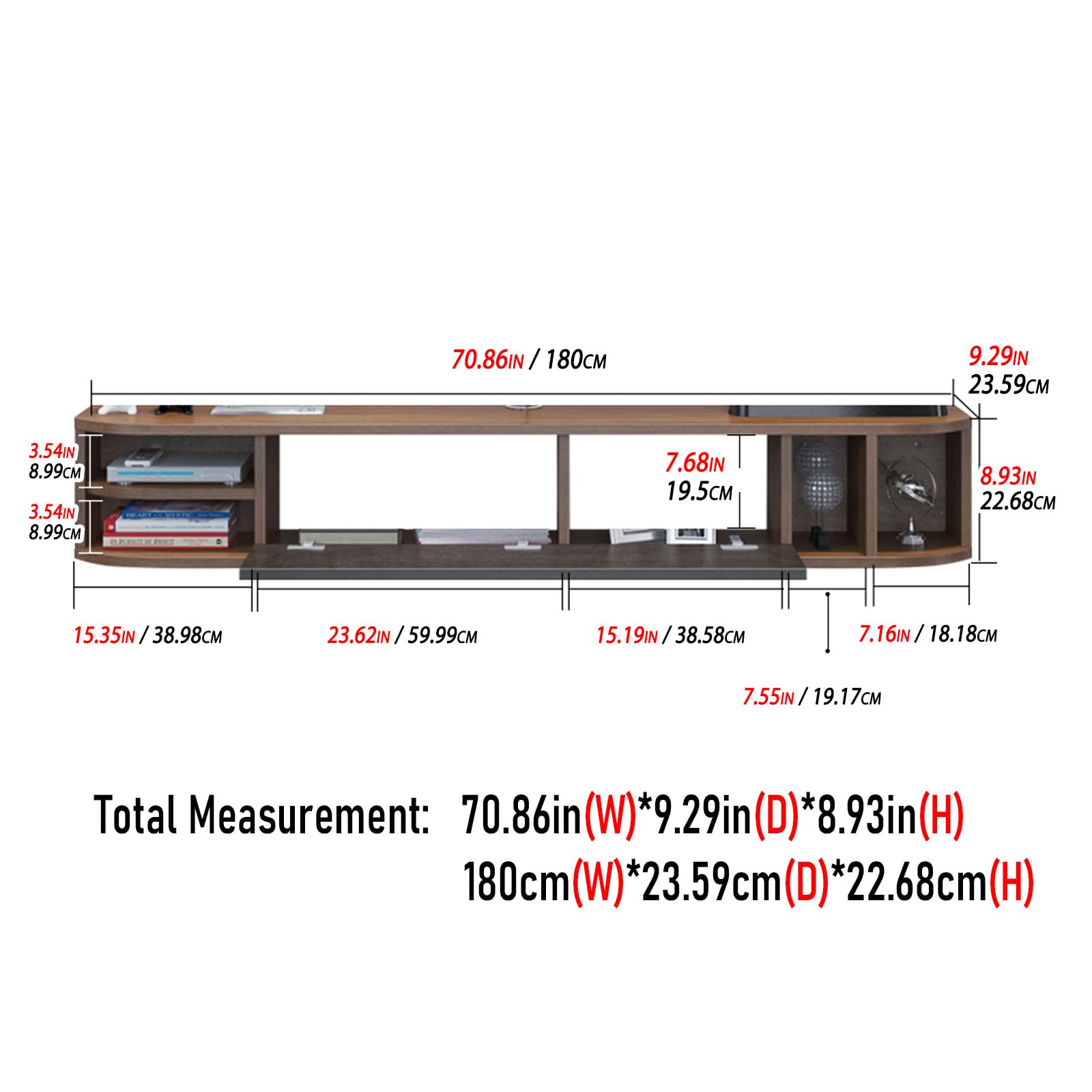 Pmnianhua Floating TV Stand,70'' Wall Mounted Under TV Shelf,Modern Floating TV Console,Wall Mounted TV Cabinet,Floating Entertainment Center with Storage Shelves for Bedroom Living Room(Walnut)