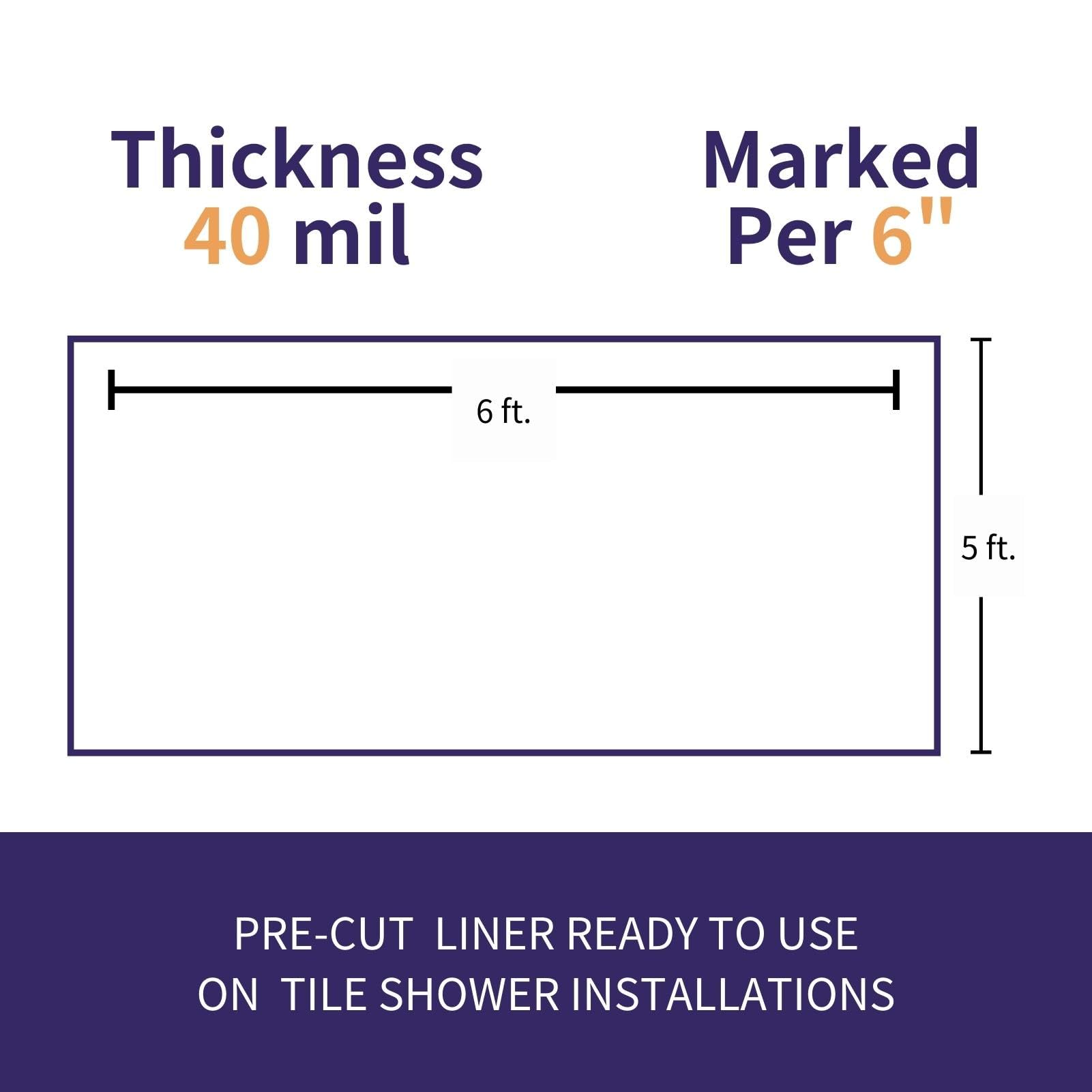 SINGFORM 40 mil Thickness 5' x 6' Shower Pan Liner | PVC Waterproofing Membrane Shower Pan & Base Sheet for Bathroom and Kitchen, Utra Durable, Grey