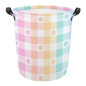 meikko rainbow floral check laundry hamper waterproof laundry storage basket for clothes,toys,bedroom,bathroom organizer