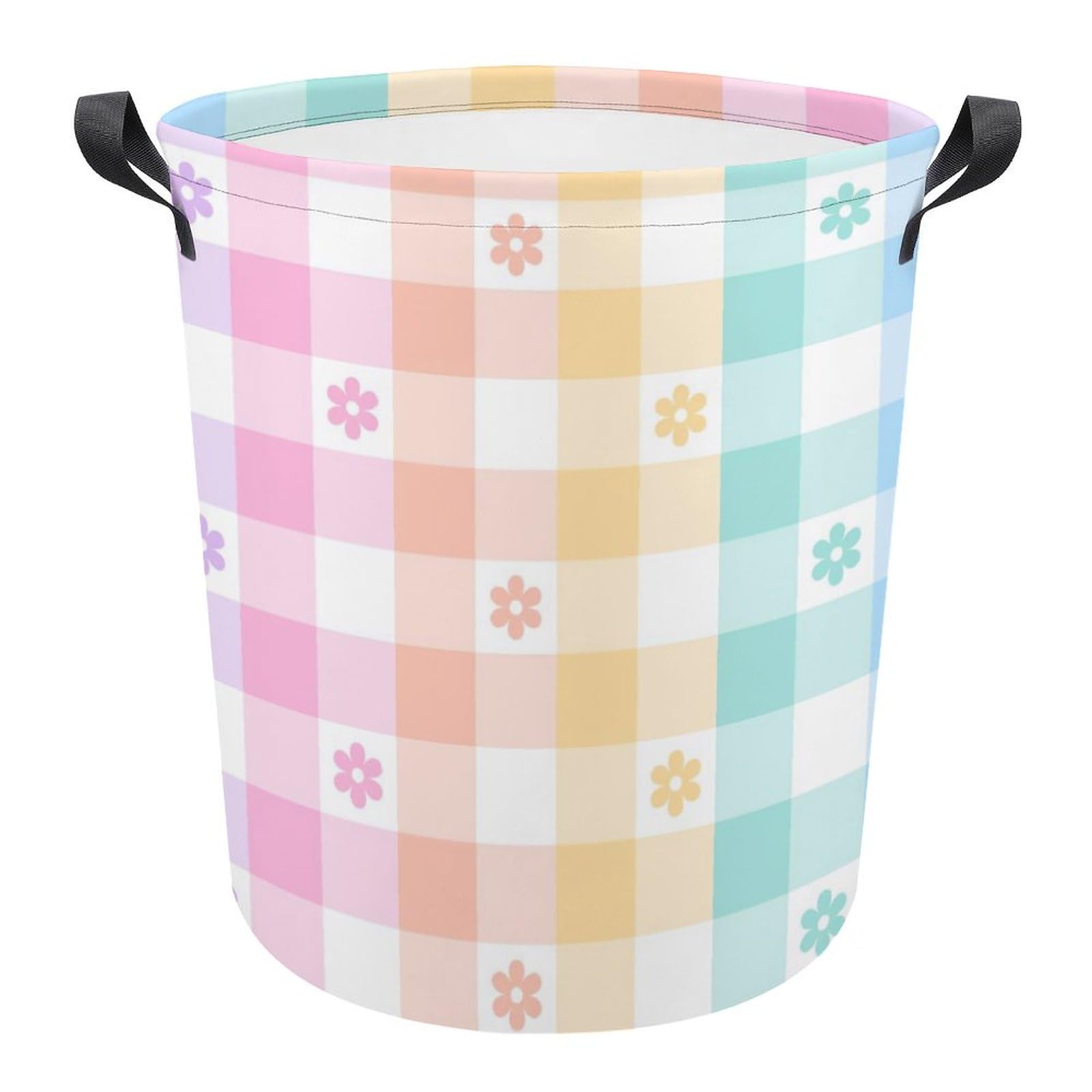 MEIKKO Rainbow Floral Check Laundry Hamper Waterproof Laundry Storage Basket for Clothes,Toys,Bedroom,Bathroom Organizer