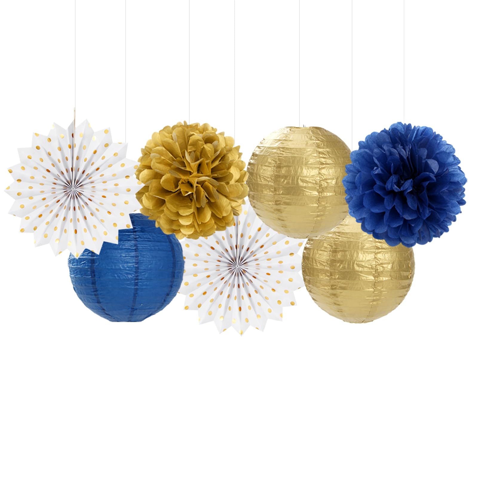 Navy-Blue White Gold Party-Decorations - 20pcs Graduation 2024 Paper Lanterns Fans,Tissue Pom Poms,Honeycomb Ball,Birthday Bridal Celebration Bachelorette Baby Shower Wedding Homecoming Decor Burgleda