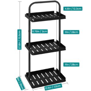 ELITEROO 3 Tier Standing Shower Caddy Organizer, Corner Shower Shelf with Handle, Storage Stands for Shampoo, Stand Up Metal Basket Rack for Inside Bathroom, Bathtub, Office, Kitchen, Black